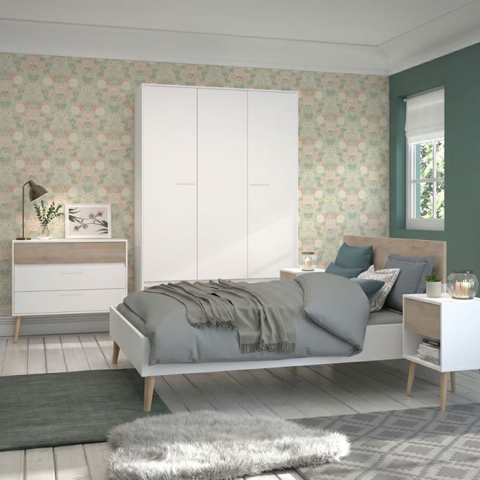 Chambre complète lit 140x190 avec 2 chevets 1 armoire 3P et 1 commode - BORGALL Chambre complète lit 140x190 avec 2 chevets 1 armoire 3P et 1 commode - BORGALL
