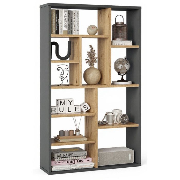 Etagère - ACTUAL DIFFUSION - Etagère 11 Niches - Séparation de pièce - Imitation Chêne & Gris Anthracite - L90 x P22 x H123.6 cm Etagère - ACTUAL DIFFUSION - Etagère 11 Niches - Séparation de pièce - Imitation Chêne & Gris Anthracite - L90 x P22 x H123.6 cm