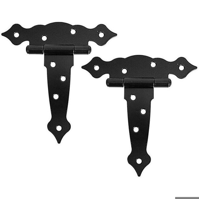 2pcs charnières en T – Fer solide noir – Rotation silencieuse – Pour porte grange et clôture – 18x15cm