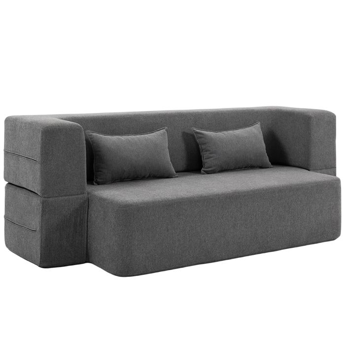 LIA Canapé convertible 2 places canapé-lit en chenille assise et accoudoirs larges 2 coussins entièrement compressé gris