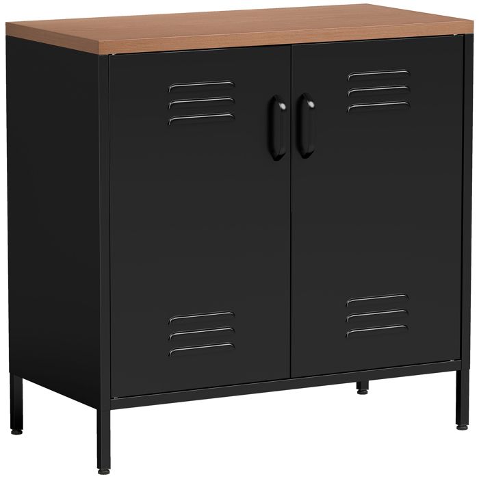 FSX Buffet en métal de style industriel à 2 portes avec étagère réglable 80x40x80 cm noir