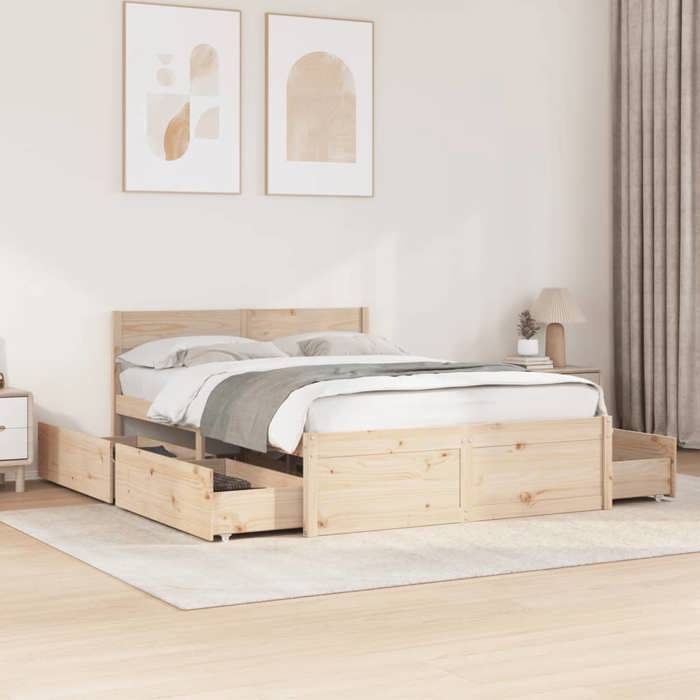 Cadre de lit sans matelas 140x190 cm bois de pin massif - Cadre durable - design élégant(19699)