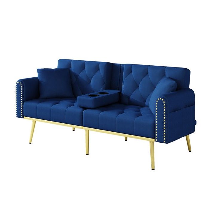 Canapé-Lit Double Convertible Bleu 175x80x73.5cm – 3 Positions Inclinables Porte-Gobelets Salon/Chambre/Chambre DAmis Canapé-Lit Double Convertible Bleu 175x80x73.5cm – 3 Positions Inclinables Porte-Gobelets Salon/Chambre/Chambre DAmis