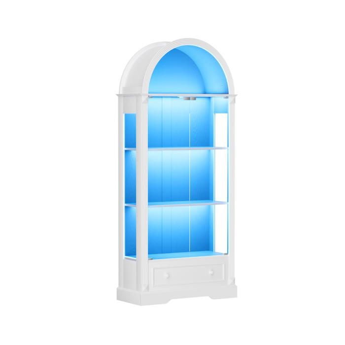 Vitrine haute arquée 80x35x180 cm porte en verre LED tiroir style campagne moderne blanc MDF verre JOINERY