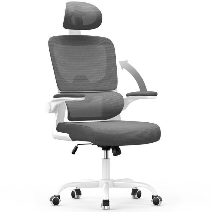 Fauteuil de bureau chaise avec appui-tête Ergonomique avec support lombaire Hauteur Réglable Gris foncé-Blanc