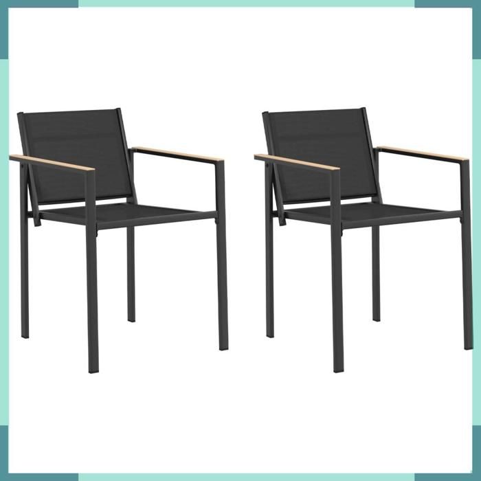 FHE Chaises de jardin Noir et Textilène - Tissu - Étanche - Anti-UV - Anthracite - 53 5x59x77 cm - 38 cm - 18 5 cm - 2 pcs - V2