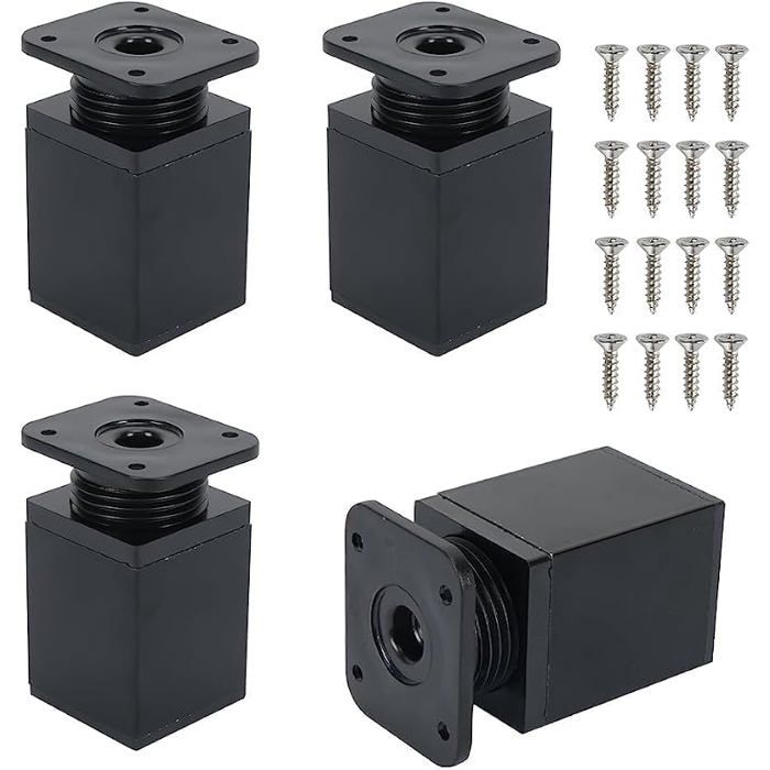 4PCS Pied de Meuble Regble 5.5CM 8.5CM Noir Pied de Lit Pied de Bureau Pied de Table Metal Pieds de Meuble Carré en PATIN