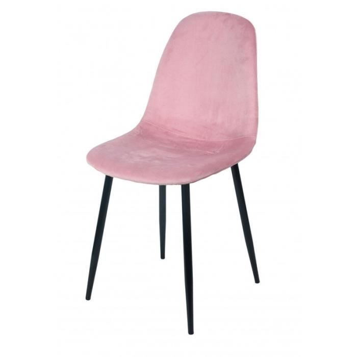Chaises - Chaise en velours et pieds métal - Rose - L 53 x l 44 x H 88 cm