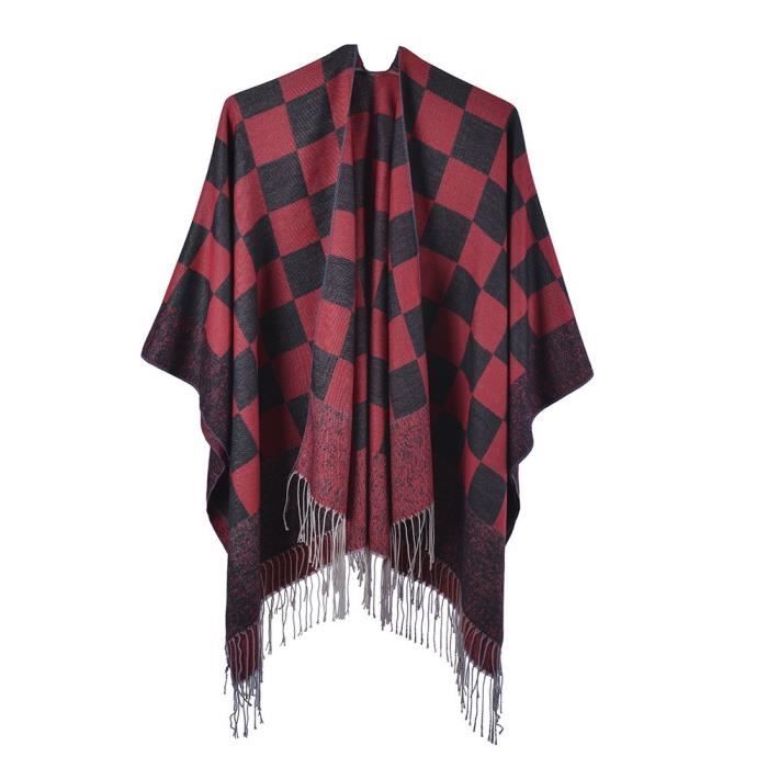 Superora Poncho Châle Elégant Chaud Ouvert à Carré Automne Hiver Femme