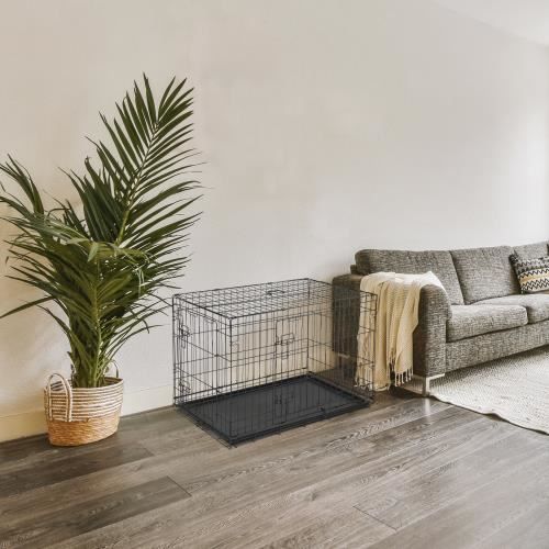 Meilleurs prix pour Cage pour chien pliable avec double porte et séparateurs et plateau en plastique,63 x 44 x 50,5cm, noir