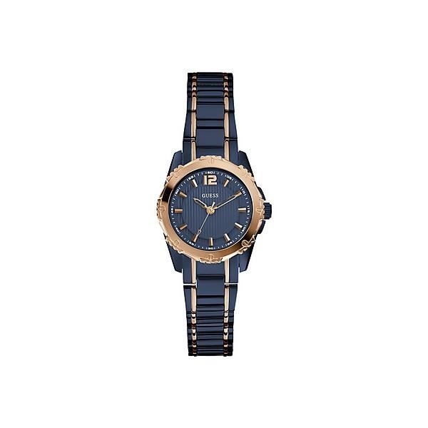 GUESS Montre -  - W0234L4 - Bo&icirc;tier 30mm - Bracelet acier poli - Cadran or bleu 