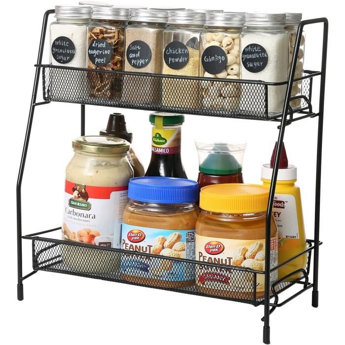Étagère à Épices FEXPLENDID 2 Niveaux En Acier - Rangement Cuisine 49x43.5x22.5cm Avec Porte-Ustensiles