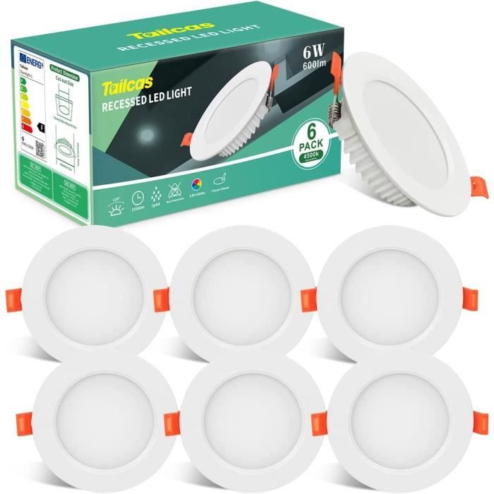 Spot LED Encastrable Extra Plat 6W - 4500K Blanc Neutre - IP44 Étanche - Lot De 6 Pour Salle De Bain & Cuisine