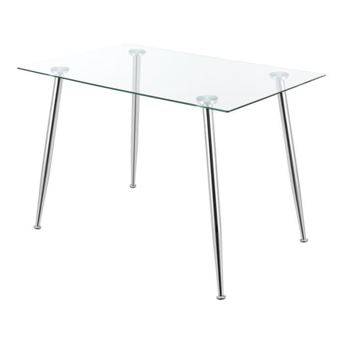 table de salle à manger en verre trempé et acier 75 x 110 x 70 cm - noir - classique - intemporel