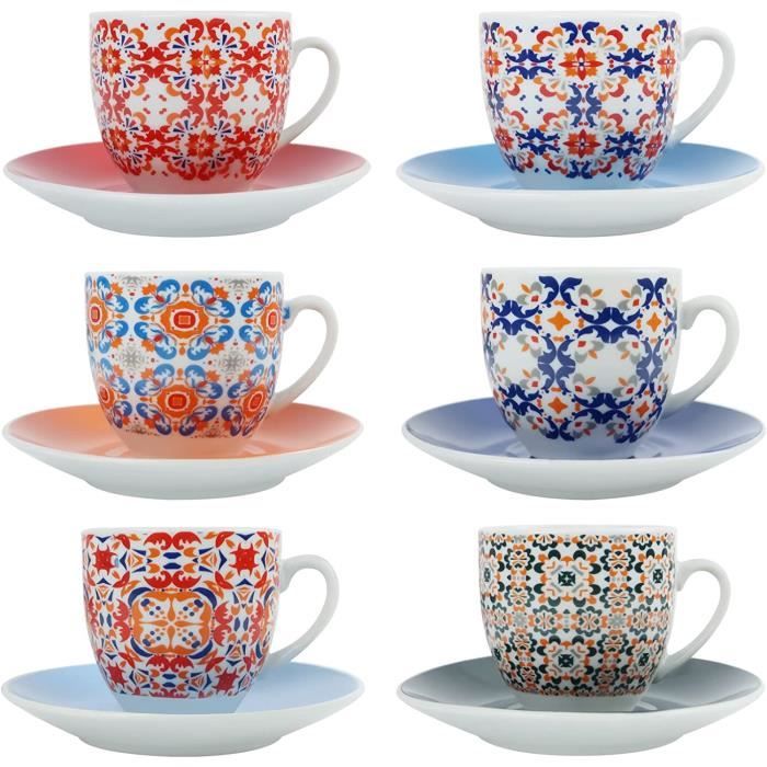 Lot De 6 Tasses à Café Excelsa Amalfi Avec Soucoupes - Porcelaine à Motifs Citrons