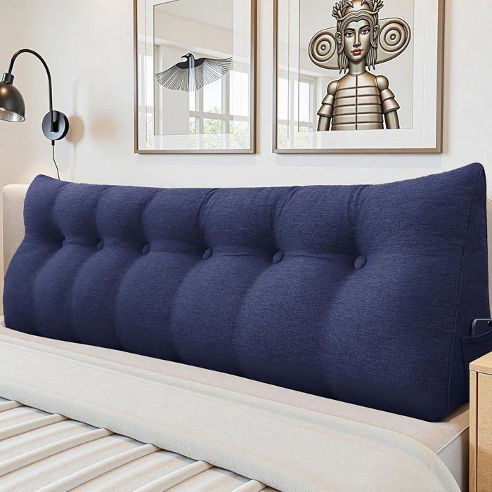 VERCART Coussin de Lecture Compensé pour Tête de Lit Oreiller de Soutien Lombaire de Dossier Lin Bleu 180CM