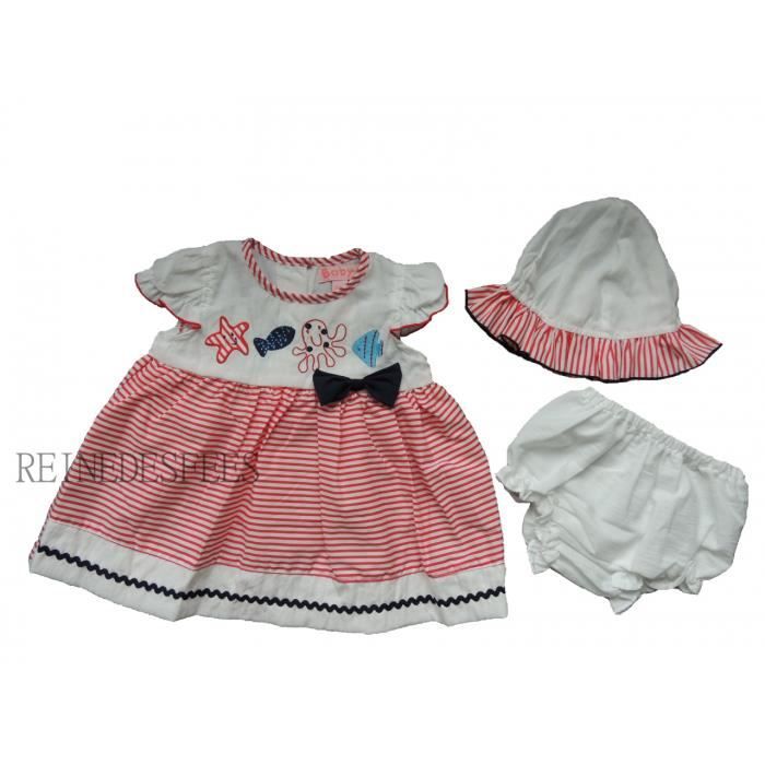Robe D Ete Bebe Fille 6 9 Mois Marin Raye Rouge Ensemble De Vetement Avec Chapeau Et Culotte Assortie Idee Cadeau Naissance Blanc Rouge Cdiscount Pret A Porter