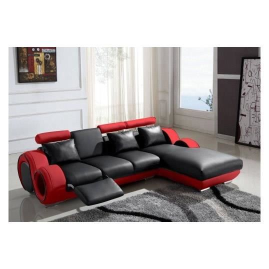 Canape D Angle Cuir Relax Rouge Et Noir Vilnus Achat Vente