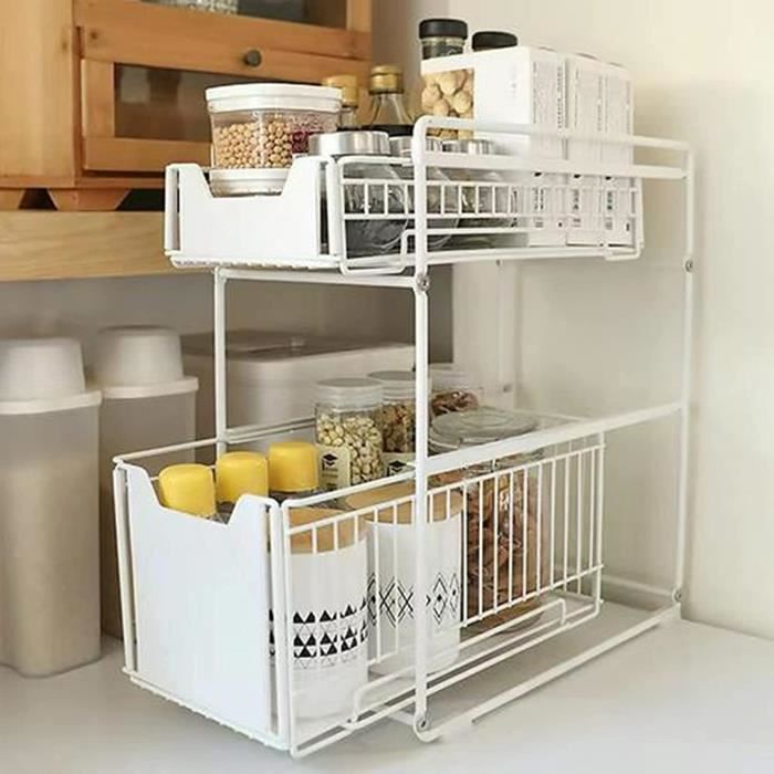 rangement sous évier 2 niveau étagère rangement cuisine porte-épices pour comptoir de cuisine organisateur avec tiroir couliss[80]