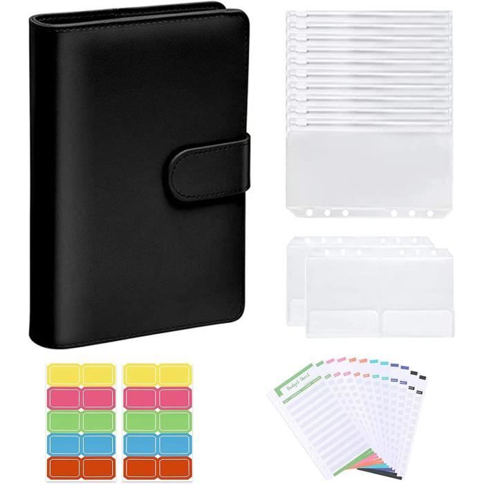 Porte-documents A6 en cuir PU, dossier multifonctionnel avec 12 pochettes  transparentes à fermeture éclair dossier