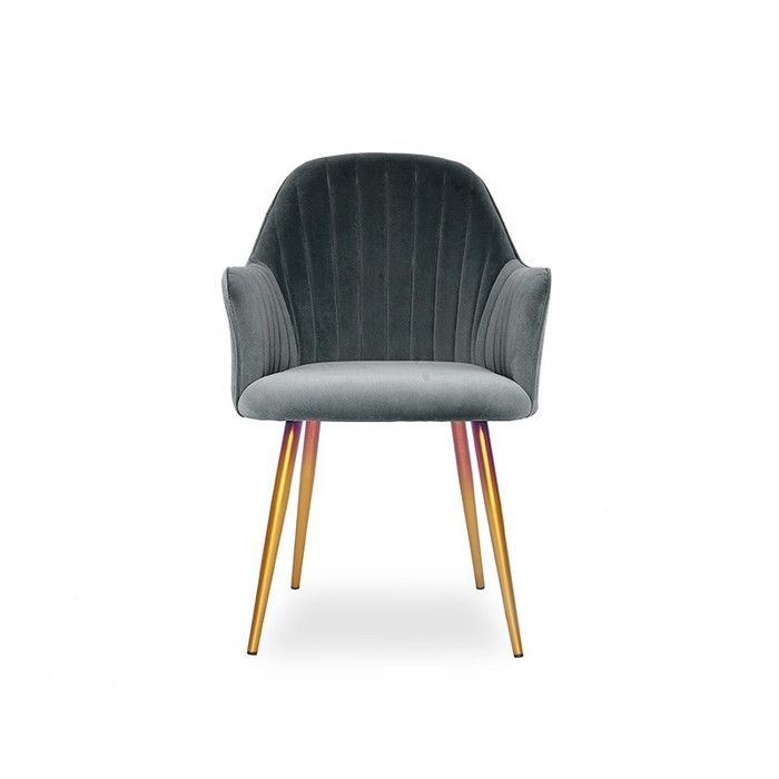 Chaise de salle à manger velours pied or Skull - Gris