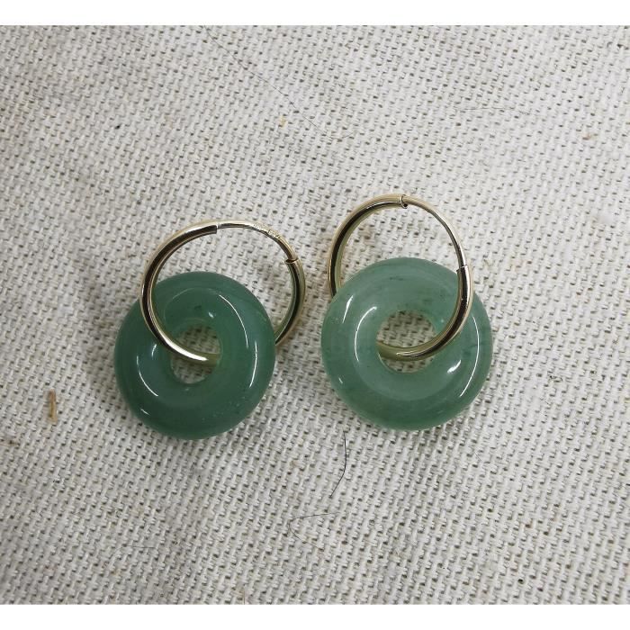 Boucle oreille LUCE petite créole donut en pierre naturelle - couleur:Aventurine verte