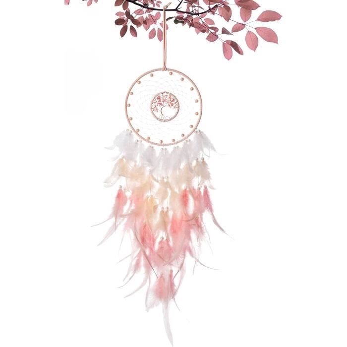 Attrape-rêves Artisanal Orange - Décoration Murale Arbre De Vie En Cristal - Fait Main Avec Plumes - Idéal Pour Chambre, Salon, Intérieur