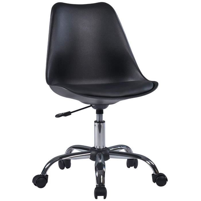 fauteuil de bureau chaise pivotant en plastique similicuir noir retro réglage de la hauteur - duhome