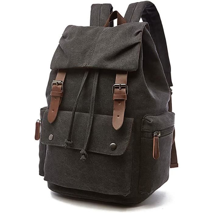 Sac à bandoulière - Sac à dos en toile vintage - Noir - Confortable - Idéal pour les voyages