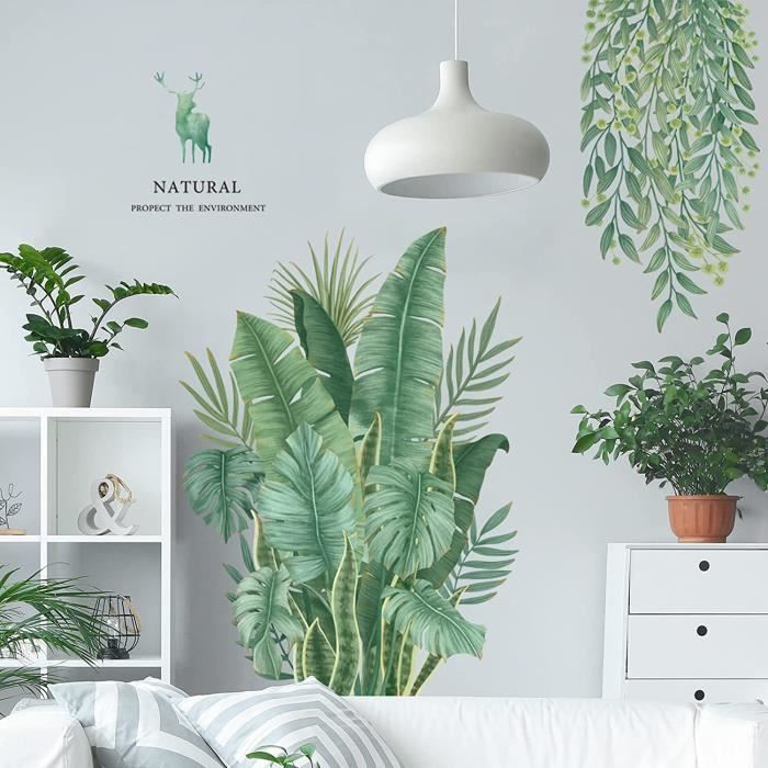 Autocollants muraux en PVC avec feuilles de plantes vertes tropicales,  grands stickers muraux, décoration de la maison et de la chambre,  autocollant de palmier - AliExpress