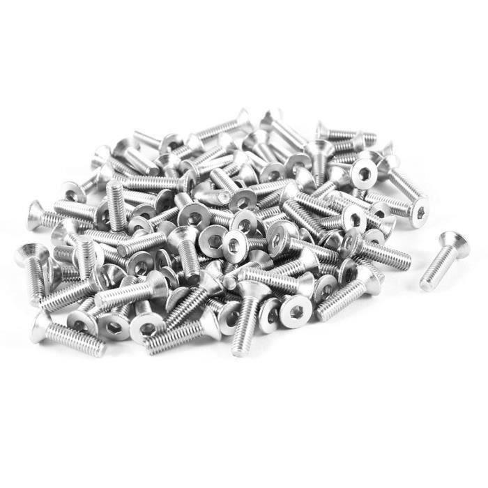 Senmubery 100 Pieces 304HC Vis a tete fraisee a tete hexagonale en acier inoxydable Vis a boulons plats M2 x 5mm