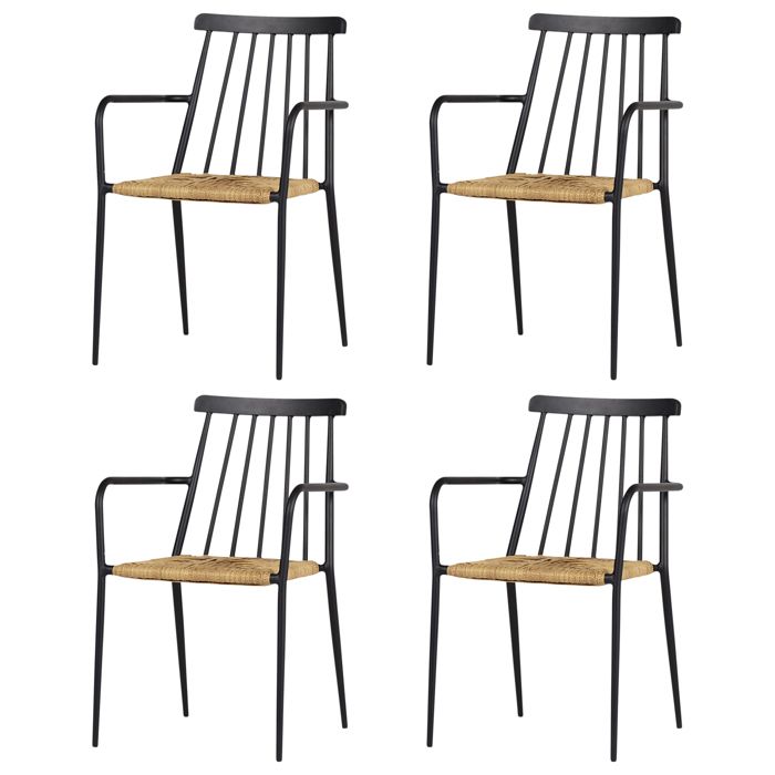 4xEvira Chaise de jardin empilable noir et naturel.
