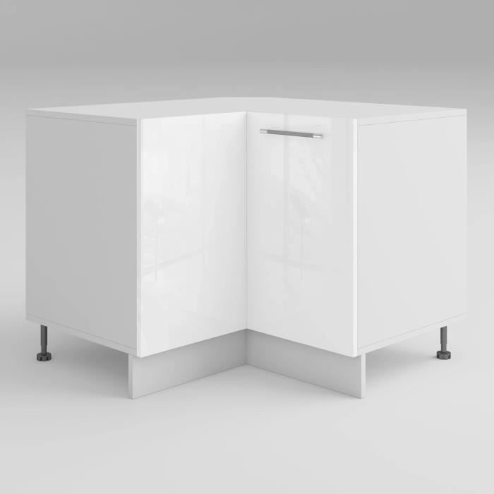 Meuble d'angle de cuisine blanc laqué 2 portes 1 étagère L 90 x 90