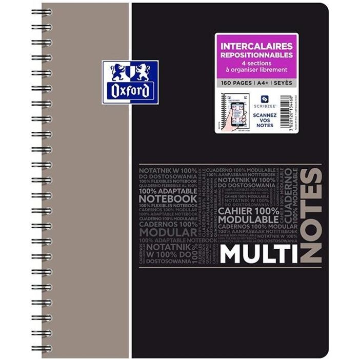 OXFORD Etudiants Cahier Spirale Multinotes au Format A4+ 160 Pages Grands  Carreaux Seyès - Cahier avec 3 Intercalaires - Cdiscount Beaux-Arts et  Loisirs créatifs