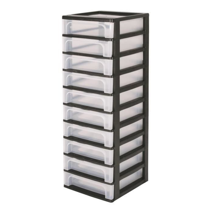 IRIS OHYAMA Tour de rangement 10 tiroirs - Plastique - Noir - 40 L - 35,5 x 26 x 82 cm