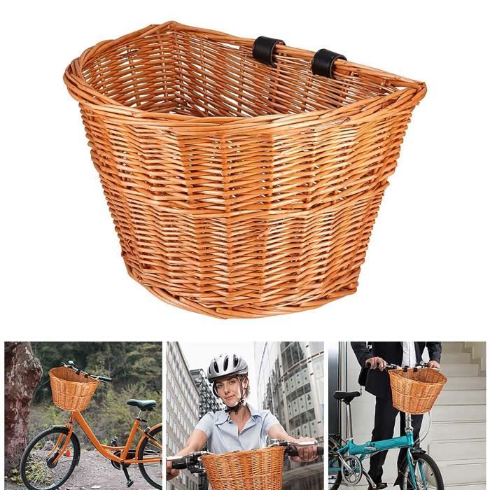 Panier Vélo Rétro En Osier Tressé - Fixation Guidon - Marron - Neuf