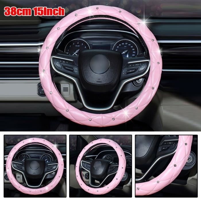 1 pièce couvre-volant en peluche en strass rose, moelleux, confortable,  antidérapant, accès voiture pour femmes