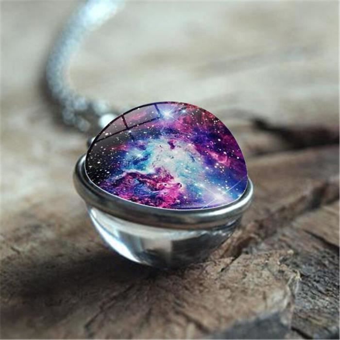 Porte-clés Pendentif Lune Et Système Solaire – Boule De Verre Double Face – Planètes Galaxie – Idéal Cadeau Original