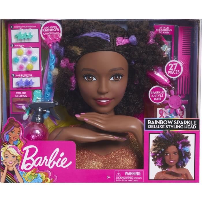 Grande Tete a coiffer deluxe Cheveux Noire Metisse Barbie 27