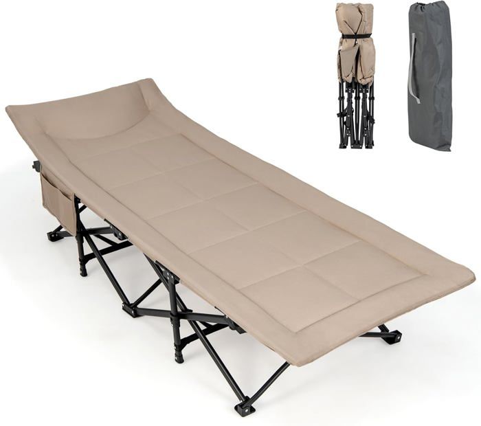 COSTWAY Lits de Camp Pliable 188 x 685 x 485 cm avec Sac de Transport Coussin et Appui-tête 10 Pieds de Support Café