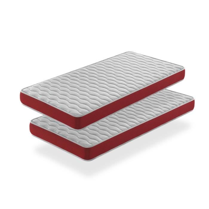 LOT X2 Matelas en mousse respirante 80X160 VELVET Epaisseur 14 CM Ergonomique et adaptable LOT X2 Matelas en mousse respirante 80X160 VELVET Epaisseur 14 CM Ergonomique et adaptable