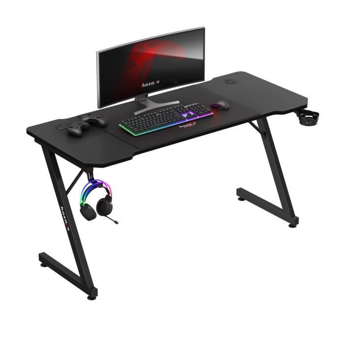 Bureau gaming - HUZARO - Hero 3.3 - Grand plateau 140 cm - Ergonomique - Tapis XXL inclus