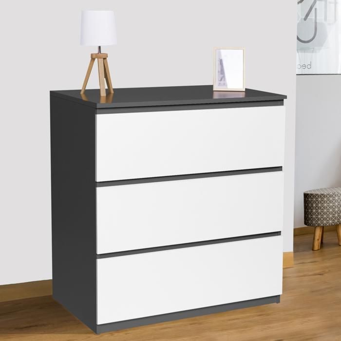IDMARKET Commode 3 tiroirs TOMI 78 cm bois gris et blanc IDMARKET Commode 3 tiroirs TOMI 78 cm bois gris et blanc
