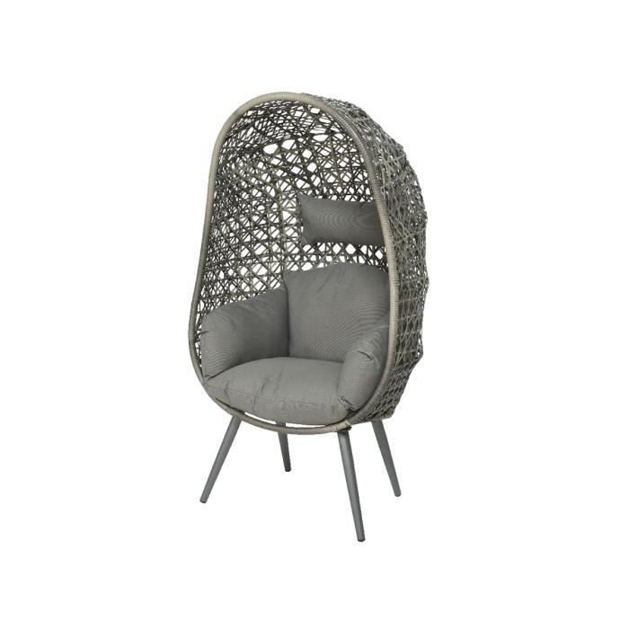 fauteuil de jardin sur pieds œuf en résine tressée gris clair palermo - jardideco - 87 x 68 x 154 cm - marron