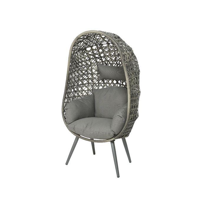 Fauteuil de jardin sur pieds œuf de jardin en résine tressée gris clair Palermo - Jardideco