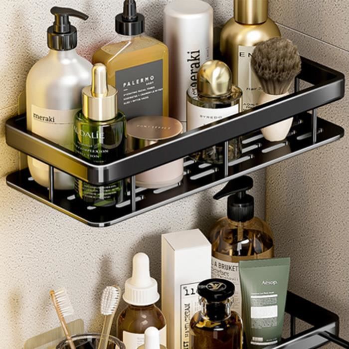 Lot De 2 Étagères Douche Adhésives - Support Rangement Salle De Bain Sans Percage Gris