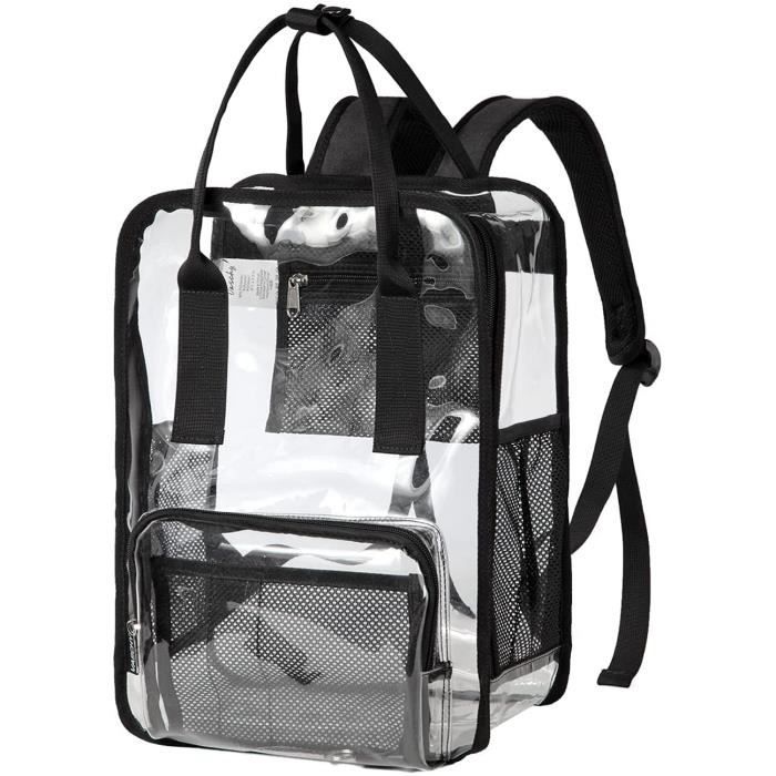 Sac à Dos Transparent PVC Imperméable Grand Format Noir – Idéal École, Bureau, Voyages, Concerts & Stades