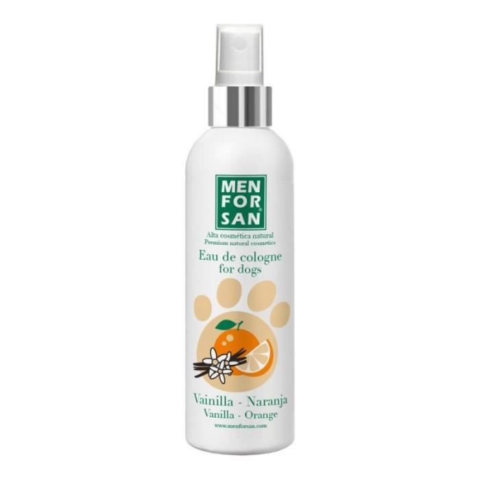 Menforsan Eau de Toilette pour Chiens Vanille et Orange 125ml, Effet déodorant, Parfum Doux, fruité et Durable -