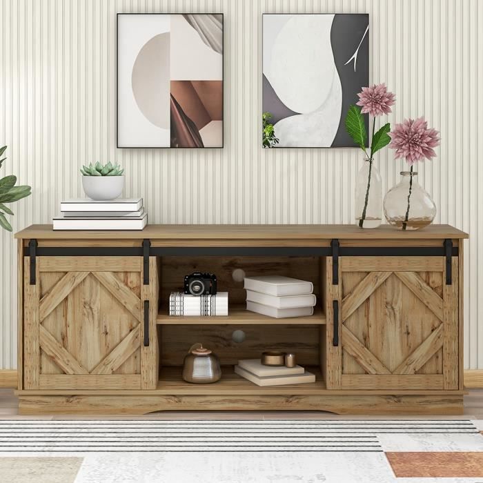 Buffet - MODERNLUXE - 150x40x60cm - Style industriel - Marron - Portes coulissantes - Étagères réglables