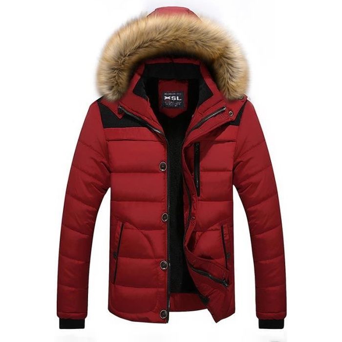 Doudoune Homme hiver Marque Doudoune Homme a capuche Parka Homme plus de velours Manteau homme Veste Hommes Vetement Masculin Rouge Cdiscount Pret a Porter